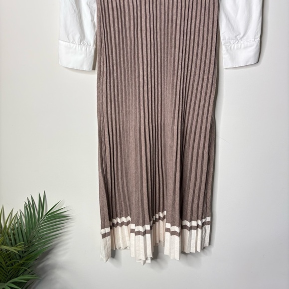 Eb Luxe Maxi Dress Elegant Two-Tone Pleated Sweater Dress Long Sleeve - Picture 3 of 7